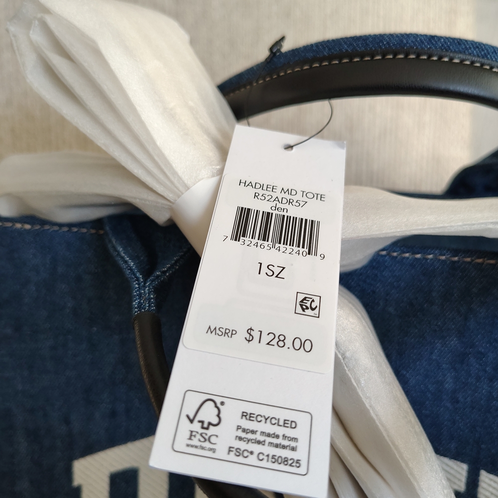 Blue Denim Tote with White Accents. Free Keychain Included. - Picture 5 of 6